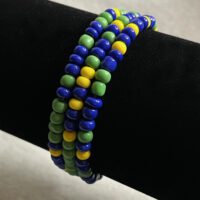 Blue, yellow, and green triple wrap 6/0 seed bead bracelet