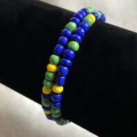 Blue, yellow, and green double wrap 6/0 seed bead bracelet