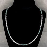 Sea foam green and white 6/0 glass seed bead necklace with metal accent beads