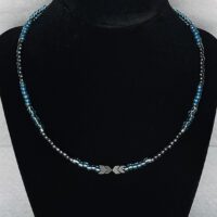Gunmetal gray and blue 6/0 glass seed bead with arrow bead and metal accent